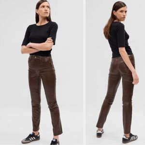 Gap High Rise Vegan Leather Vintage Straight Pant Trouser Espresso Brown 2